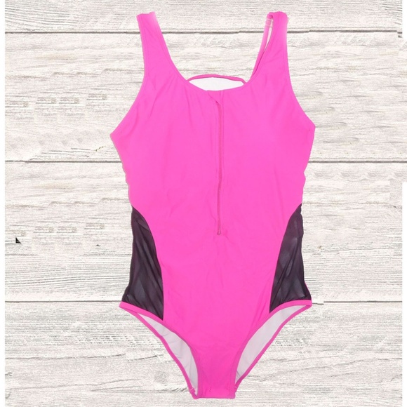pink zip swimsuit